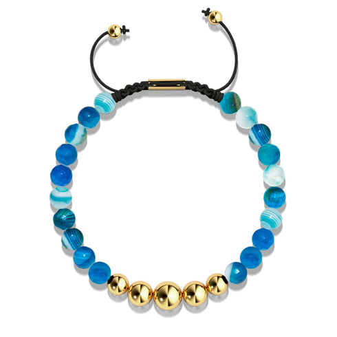 Agate Ligne Bleue | Or | Bracelet en macramé de pierres précieuses d'équilibre